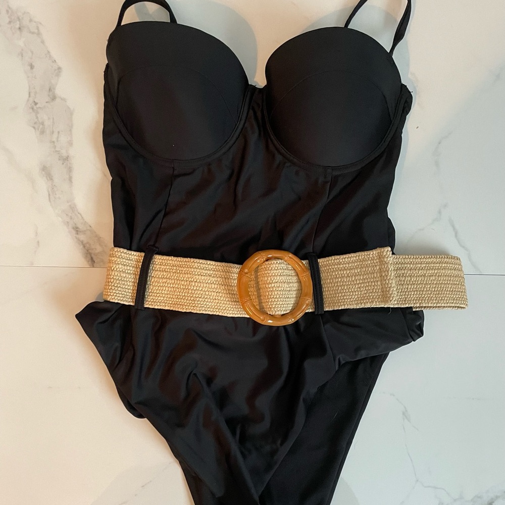 Caitlin Covington x Pink Lily Sorrento Black Belted One Piece Swimsuit